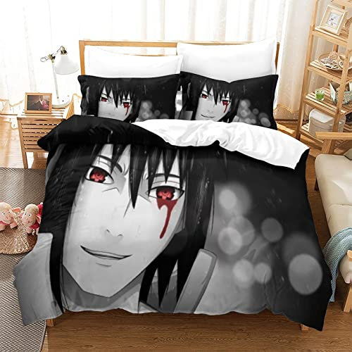 Naruto Bettbezug Set 3D Bedruckte Bettwäsche Steppdeckenbezug Set 3 Stück Weiche Mikrofaser Bettwäsche Steppdeckenbezug Mit Reißverschluss Für Jugendliche Und Erwachsene Single(135x200cm)