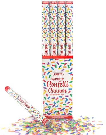 Kraftz Rainbow Coloured Eco Confetti Cannons | Eco Friendly Party Popper Cannon With Biodegradable Confetti | Giant Confetti Cannon Perfect For Weddings, Birthdays & All Other Occasions (80CM, 4)