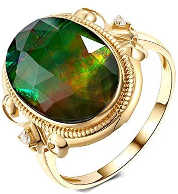 Damenring Echtgold, Engagement Ring Diamond 18K Weinrebe Oval Ringe Ammolit 2,95ct Eheringe Verlobungsring Schmuck Geschenke Frauen