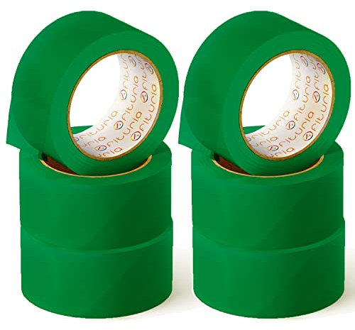 OFITURIA Klebeband, Farbe Grün, Klebeband zum Verpacken und Organisieren Ihrer Kartons und Sendungen, Siegel in verschiedenen leuchtenden Farben 66 m x 48 mm (6 Einheit - Grün)