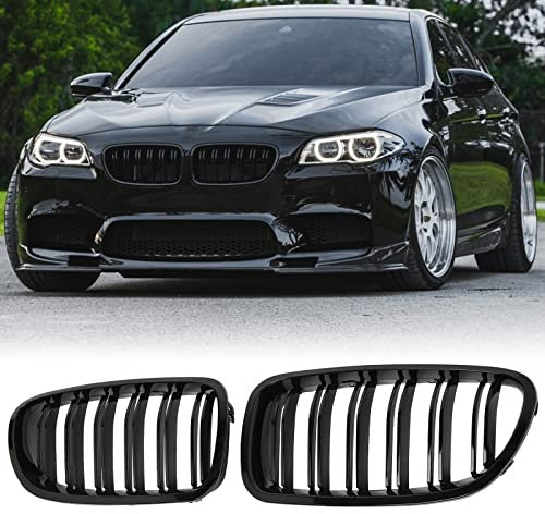 BILLDIO F10 Kühlergrill – Front-Nierengitter Doppellamellen glänzend schwarz kompatibel mit 2010–2017 BMW 5er Serie F10 F11 F18 Limousine 520i 528i 535d 535i 550i 520i – ABS glänzend schwarz