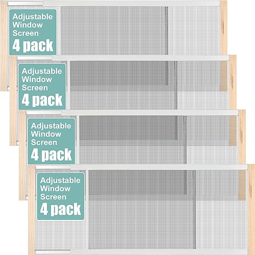 Hicarer 4 Stück erweiterbarer Fensterschutz, verstellbares Schiebefenster, Gitter mit verzinkten Schienen und lackierten Holzenden, Ersatz-Fensterblenden für Zuhause (38,1 cm hoch x 63,5 cm breit)