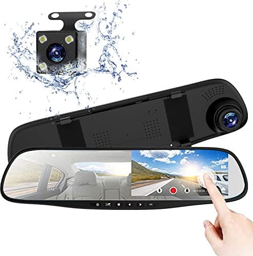 Dash Cams for Cars Front and Rear, Mirror Dual Dash Cam HD 1080P 4. 3 Car DVR Rearview Mirror Camera Dash Cam Video Recorder, Parking Assistance Motion Detection