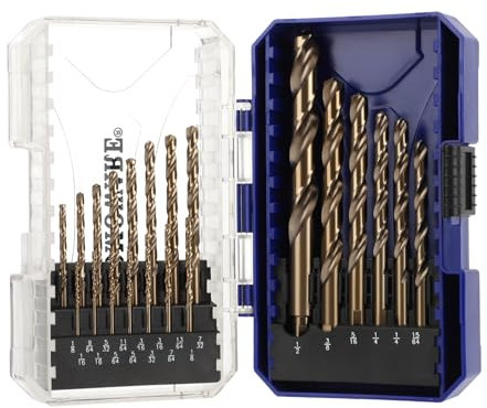 COMOWARE Cobalt Drill Bit Set- 21Pcs M42 High Speed Steel Twist Jobber Length for Hardened Metal, Stainless Steel, Cast Iron and Wood Plastic with Indexed Storage Case, 1/16-1/2