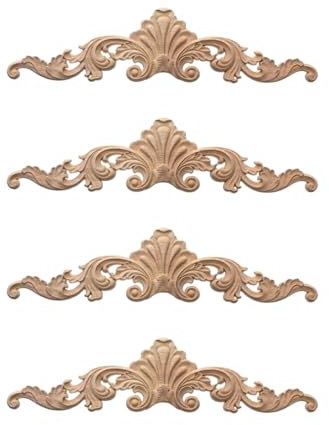 4 Stücke Zierleisten Holz,Holzabziehbilder für MöBel,Größe 20 X 5 cm,holzornamente Ornamente Zum Aufkleben für SchräNken/Fenstern/Spiegeln und Kommoden