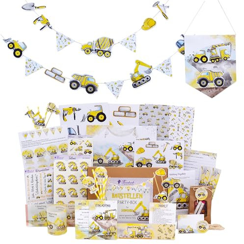 Feenstaub Kindergeburtstag Mottobox, Baustelle, Kindergeburtstag Deko, Bagger Geburtstag, Baustellenparty Party Set, Einladungskarten, Baustellen Deko, Kindergeburtstag Bauarbeiter