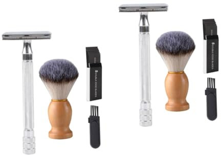 Angoily 2 Ensembles Rasoir Manuel Rasoir Tondeuse à Barbe Brosse à Cheveux Tondeuses à Barbe Kit De Blaireau De Rasage Rasoir Ravel Kit De Rasage Rasoir à Barbe Ancien Balayer Homme