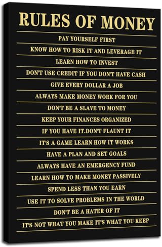 Inspirierender Kunstdruck auf Leinwand, Motiv: Regeln des Geldes, motivierendes Poster, Gemälde, moderne Wohnkultur, Kunstwerk für Schlafzimmer, Wohnzimmer, Büro, Wanddekoration, gerahmt, fertig zum