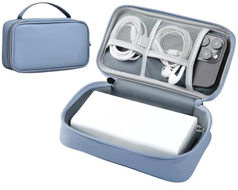 miloocul Tragbares Ladegerät, Organizer, Reiseetui, stoßfest, Powerbank-Hülle für Anker/Jackery/RAV/20.000/30.000 mAh, Powerbank, Leder, elektronische Hülle für PowerCore (grau und blau, einlagig