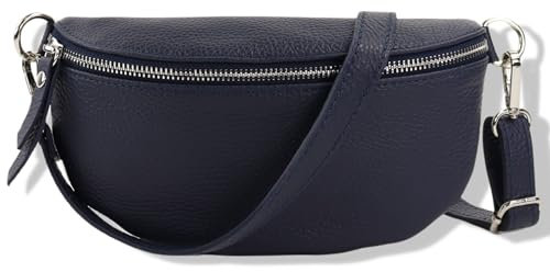 Blade Bauchtasche Damen Echtleder, stylische Gürteltasche Damen mit Leder abnehmbaren & verstellbaren Breiten Gürtel, Crossbody Bag Damen, Hochwertige Brusttasche für Frauen-Navy