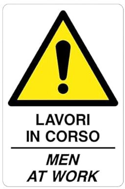 GLOBAL CARTELLO SEGNALETICO - LAVORI IN CORSO - MEN AT WORK - Adesivo Extra Resistente, Pannello in Forex, Pannello In Alluminio (Pannello In Alluminio, 30x42 cm)
