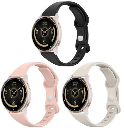 Lzwldan 3 Pack Slim Silicone Watch Bands Compatible with Garmin Vivoactive 4S/Venu 2S/Venu 3S/Vivomove 3S/Forerunner 255s/265S,18mm Thin Narrow Band Soft Sport Replacement Strap for Women Men