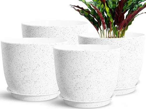 SE SUN-E 4er Set Blumentöpfe für draußen und drinnen, Pflanzgefäße für alle Zimmerpflanzen, Sukkulenten, Veilchen, Orchideen und Kakteen, Pflanzentöpfe, Gartentöpfe, weiß gesprenkelt