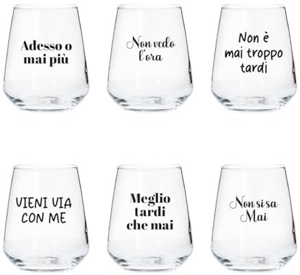 Generico Quotes 6 Bicchieri Personalizzati con frasi Adatti ad Acqua Vino Birra Tutte le Bevande Idea Regalo Casa Cena Pranzo Feste Famiglia Natale Compleanno Decorazioni