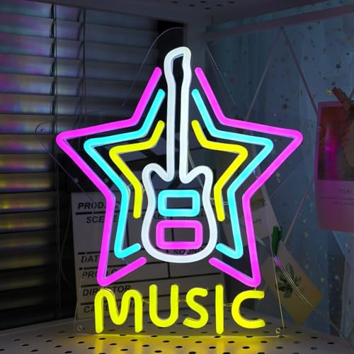 DWOOKE Guitar Neon Sign, LED Wall Decor, Dimmable USB Powered Light for Music Enthusiasts, Live Party, Bar, Club