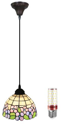 Uziqueif B, Hängelampe, Tiffany Style Lamp, 8 Zoll Esstisch Lampen Hängend, Vintage Pendelleuchte, Glas Pendant Light, Höhenverstellbar, Pendelleuchten für Küche Schlafzimme Wohnzimmer Flur