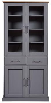 Inter Link - Meuble vitrine - Meuble buffet - Meuble de salle à manger - Bois massif FSC - 4 portes - 2 tiroirs - 3 étagères - Forenzo 4T2S - grey/Oak colori