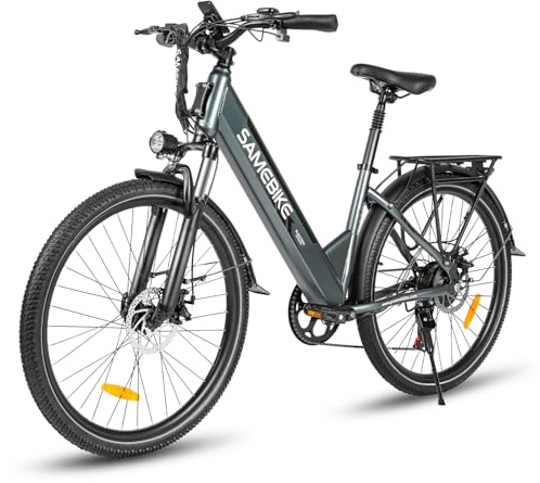 SAMEBIKE 26 Zoll E-Bike Herren Damen mit 250W Motor, 36V 540Wh Akku, Elektrofahrräder E-Fahrrad mit 7-Gang-Getriebe, LCD-Display, Pedelec Citybike EBike, Grün