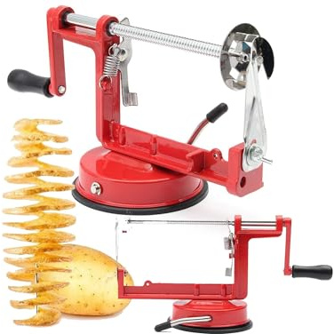 Przydasie Handlicher Spiralschneider Kartoffeln Gemüse Saugnapf | Metall, kinderleicht zu reinigen, Pommes, kreative Snacks, gesunde Ernährung, stabiler Halt