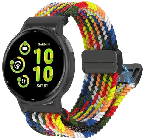 Nylon Armband für Garmin Vivoactive 4S, 18mm Stretch Woven Nylonband mit Edelstahl Magnetschnalle Armband für Garmin Venu 3S/ Venu 2S/ Vivomove 3S/ Forerunner 255S /Forerunner 265S