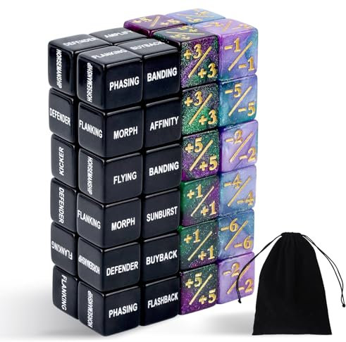 48 Stück Würfelzähler, Magic The Gathering D6 Würfelzähler Token Magic Dice, Treuezähler Würfel, kompatibel mit MTG, CCG, Kartenspielzubehör mit Aufbewahrungstasche