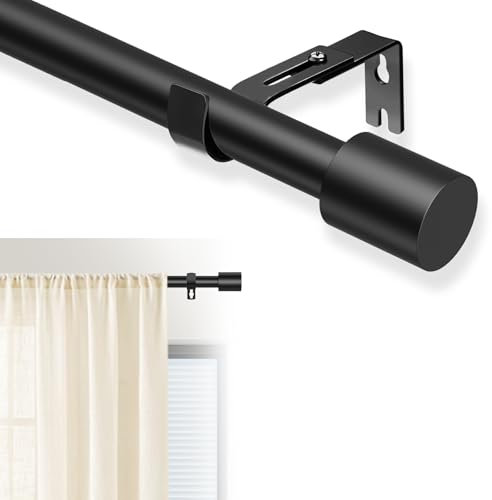 PadPure Black Extendable Curtain Pole - 70-140cm Adjustable Metal Curtain Rod (Diamete 16mm), Rust-Resistant with Brackets, Ideal for Bedroom, Living Room, Balcony & Door