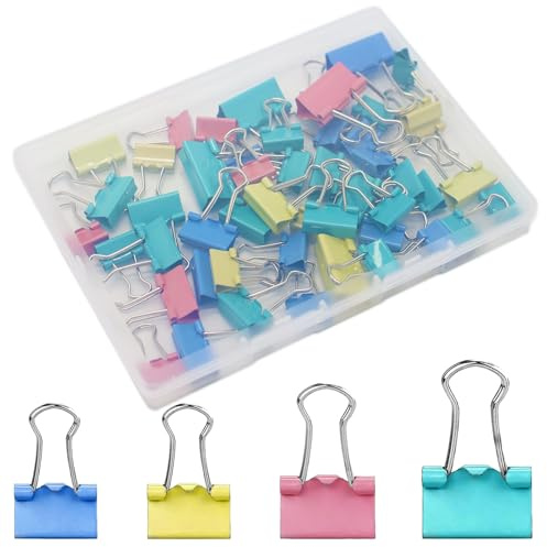 50 Pcs Colored Binder Clips - Metal Foldback Clips in 3 Sizes (15mm/19mm/25mm), Colored Bulldog Clips for Paper, Files, Stationery, and Money Clamps