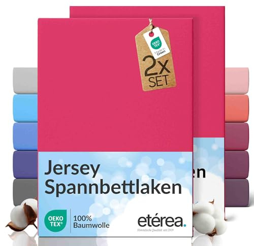 etérea Jersey 2er Set Spannbettlaken 100x200cm - 120x200cm Pink bis 25 cm Höhe - 100% Baumwolle Spannbetttuch Oekotex - Doppelpack Bettlaken 100x200 cm - 120x200 cm - Rosa