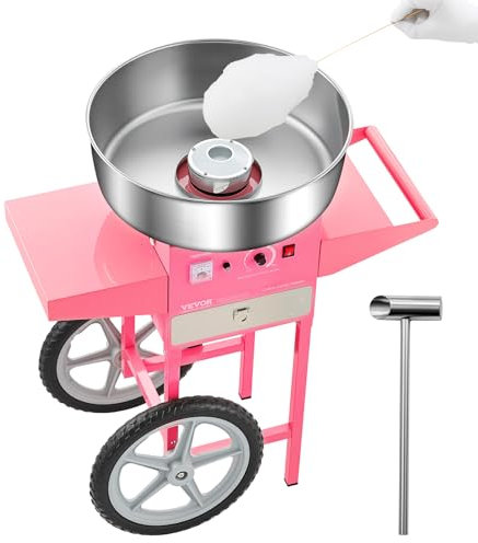 VEVOR elektrische Zuckerwattemaschine kommerzielle Zuckerwattegeräte mit Wagen (1000 W) mit 52 cm Edelstahlschüssel & Zuckerschaufel & Schublade, perfekt für Kindergeburtstage Familienfeiern Rosa