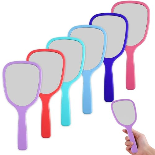 Orixo Handspiegel mit Griff 6 Stücke, Handspiegel Klein 8x18 cm | Spiegel Handheld Kosmetikspiegel Tragbare Kosmetikspiegel Werkzeug, für Hause, Büro, Reisen (6 Farben)