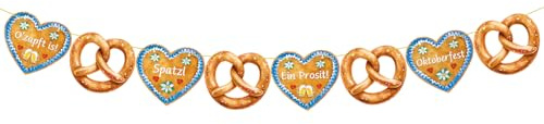 BETESSIN Oktoberfest deko - O' Zapft is - Oktoberfest Girlande mit doppelseitigem Lebkuchenherz & Brezel Design - Bayrische Deko für Oktoberfest Party, Bierfest, Gartenparty UVM.