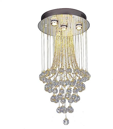 JZWCHQ Luxus großer Kristall -LED -Kronleuchter moderner Spirale Regentropfen Anhänger Light Flush Mount Hohe Deckenleuchte für Eingangs -Foyer -Treppe (40 * 80 cm)