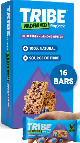TRIBE x Wildfarmed Vegan Flapjack Bars - Blueberry & Almond Butter Oat Bars (16 x 50g Multipack Box) | Healthy Energy Snacks | Source Of Fibre, Natural Ingredients | Sustainable Oats | Breakfast Bars