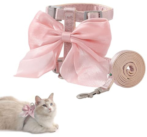 XFSRG Katzengeschirr mit Leine Ausbruchsicher Rosa Katzenleine mit Geschirr für Katzen Verstellbar Katzen Geschirr Set für Katze Kätzchen Kleine Hunde Puppy Kaninchen (S)