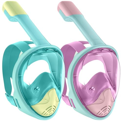 Full Face Snorkel Mask Kids, Snorkel Mask with Detachable Camera Mount | Safe Breathing Dry-Top, 180° Panoramic View, Adjustable Diving Mask with Anti-fog & Anti-leak Technology for Youth Child