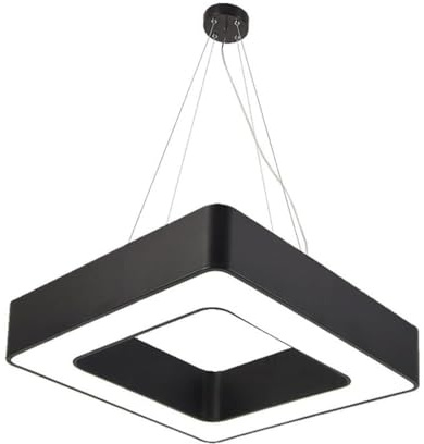 ENERJ Modern Square LED Pendant Light, 40W 6500K Daylight, Hanging Ceiling Lamp, Black Minimalist Geometric Chandelier for Kitchen Island, Dining Room, Living Room, Office, Hotel