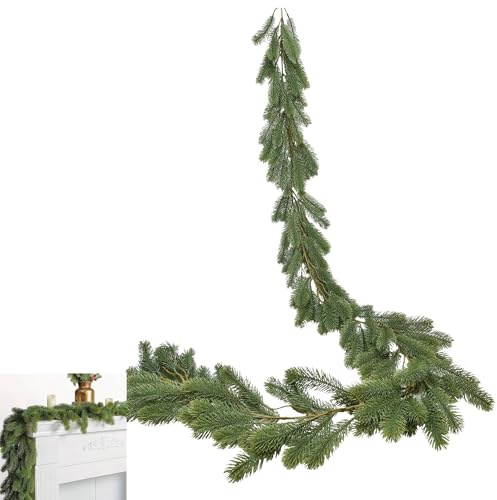 6 FT Artificial Cedar Garlands,Christmas Artificial Cypress Leaf Vine Green Wreath,Realistic Pine Needles Garlands,Soft & Thickness for Stairs Mantle Porch Party Decor
