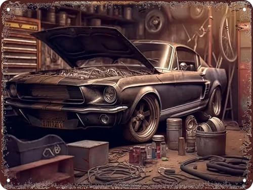 Metallschild im Vintage-Rennsport, Retro-Garagen-Blechschild, Geschenk für Autoliebhaber, Wanddekoration für M¤nnerhöhle, Autos, Bars, Cafés, Pubs,Terrasse,20 x30cm (GARAGE-01)