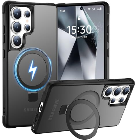 BENTIACC Hülle für Samsung Galaxy S24 Ultra mit Magnet Ständer, Schwarz | 120° Öffnungsbereich, Mil-Grade Drop Shockproof, Kratzfeste Fingerabdruck Rutschfest Handyhülle, Die Hände frei habe