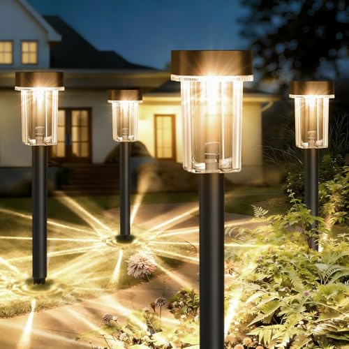 Solarlampen für Außen Garten, 4 Stück Warmweiß LED Gartenleuchten für Außen, IP65 Wasserdichte Terrasse Solarlampe für Garten, Rasen, Hof, Wege, Außen, Beleuchtung der Garageneinfahrt