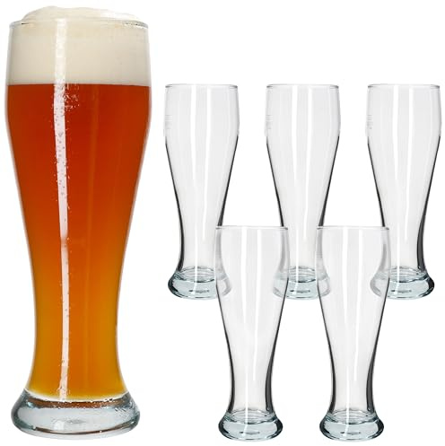 MamboCat Set di 6 bicchieri da birra Sepp, trasparenti da 0,5 l, calibrati, 6 persone, classico bicchiere da birra bianca con forma sottile, grano lievito, per casa, ristorante e casa