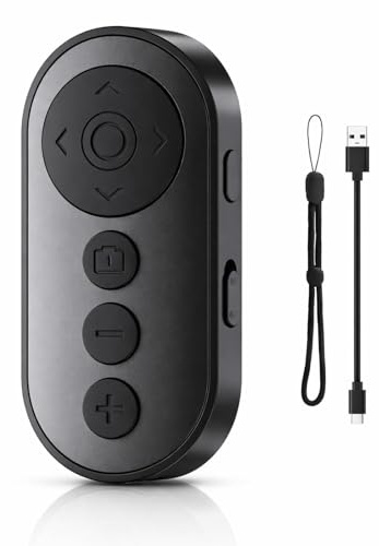 Télécommande Bluetooth pour iPhone Android, Déclencheur sans Fil avec Zoom et Commutateur Caméra, Télécommande Photo Vidéo Vlog pour Smartphones Tablettes, Compact Léger avec Sangle Poignet
