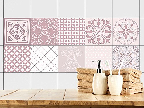 GRAZDesign Fliesenaufkleber Küche Mandala Mosaik, Klebefolie Klebefliesen, Küchenfliesen überkleben, Fliesenbild selbstklebend Fliesenfolie einzeln, glänzende Folie, 20x20cm, Set 10 Stück