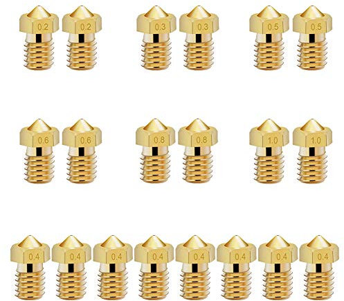 KeeYees 20 Stück 3D Drucker Düse, 0,2 mm 0,3 mm 0,4 mm 0,5 mm 0,6 mm 0,8 mm 1,0 mm Extruder Hotend Messing Düse Druckkopf für 1,75mm Filament 3D Drucker