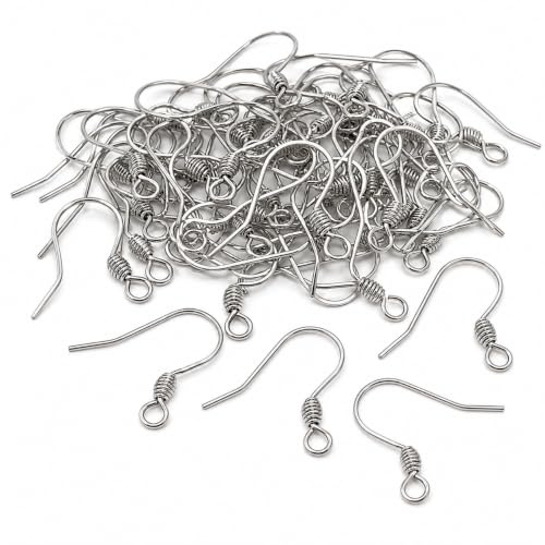Perlin 40 Ohrhaken 20 Paar Edelstahl 316 silberfarben 15 mm Fischhaken | Feine Spiralwicklung mit Anschlussöse für Perlenanhänger und Quasten sowie Charms und individuelle Ohrringelemente