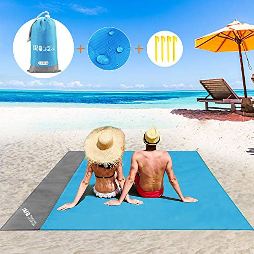 BALCONY & FALCON Picknickdecke, Stranddecke Strandtuch, wasserdichte sandabweisende Campingmatte mit 4 Zeltstöpsel für Park BBQ,Strand,Reisen,Camping und Picknick (Blau, 140 * 200 cm)
