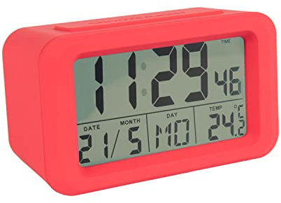 FISURA - Roter Digitaler Wecker mit LED-Licht. Wecker mit Datums- und Temperaturanzeige. 2 Alarme. Schlummertaste. Wecker digital mit Batterie 2 AAA-Batterien. 12x5,5x7