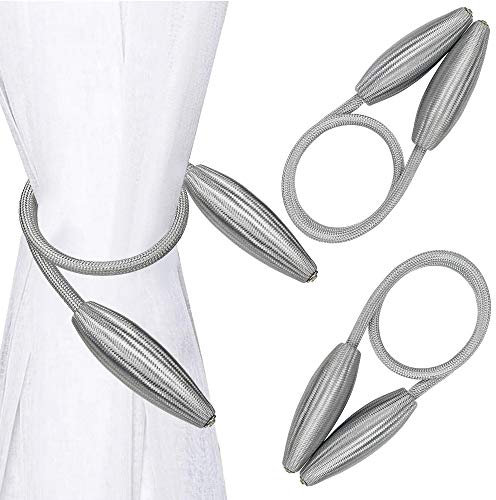 QH-Shop Embrasse à Rideaux Corde Tricot Rideau Corde Pince Décoration de Salle Chambre Fenêtre Gris Clair 2 Pièces