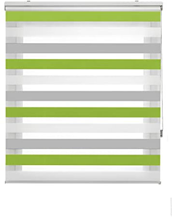 Blindecor Lira duo rollo tag und nacht , tricolor Grau, Pistaziegrün, Weiß - 140 x 180 cm (Breite x Länge). Stoffgröße 137 x 175 cm. Doppelrollo für fenster