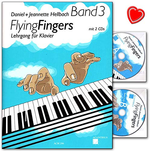 Acanthus Music Flying Fingers Band 3 – Klavierschule Mittelstufe von Daniel Hellbach mit 2 CDs und bunter herzförmiger Notenklammer